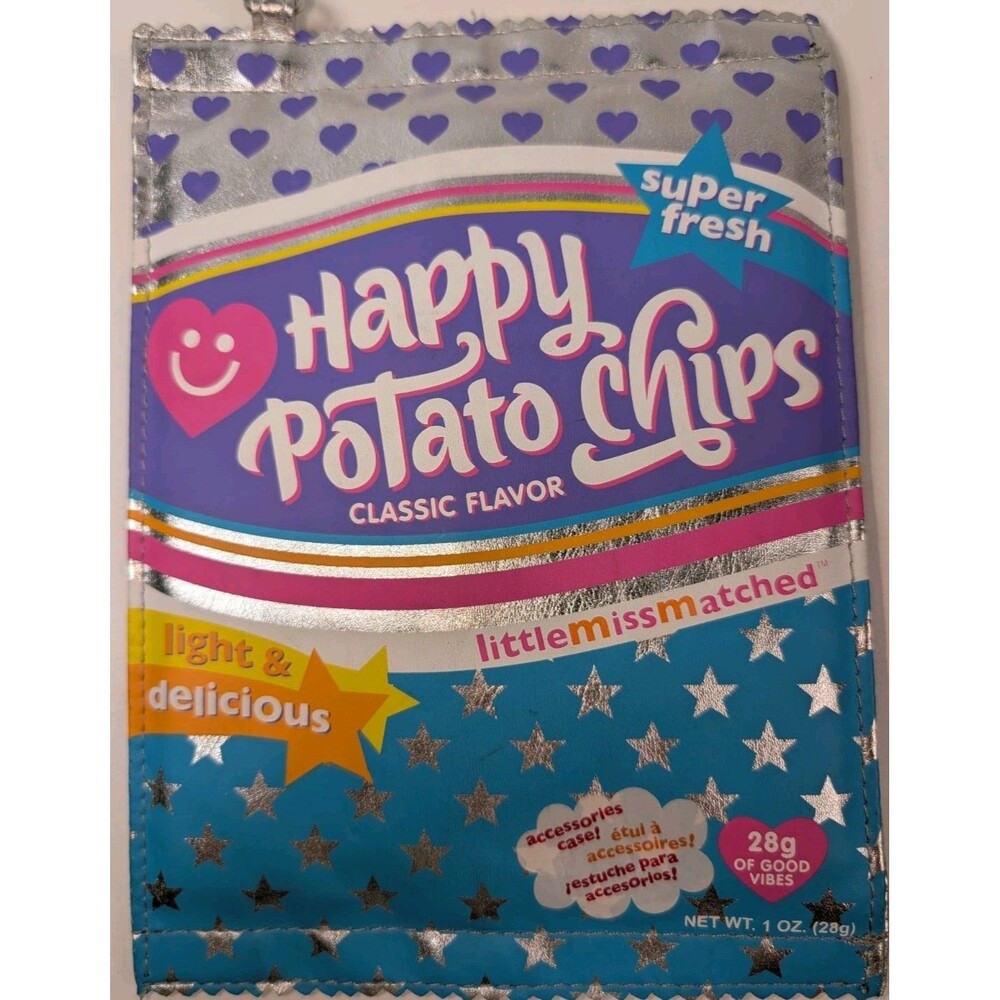 Little Miss Matched Happy Potato Chips Wristlet Zip Up Pouch Silver